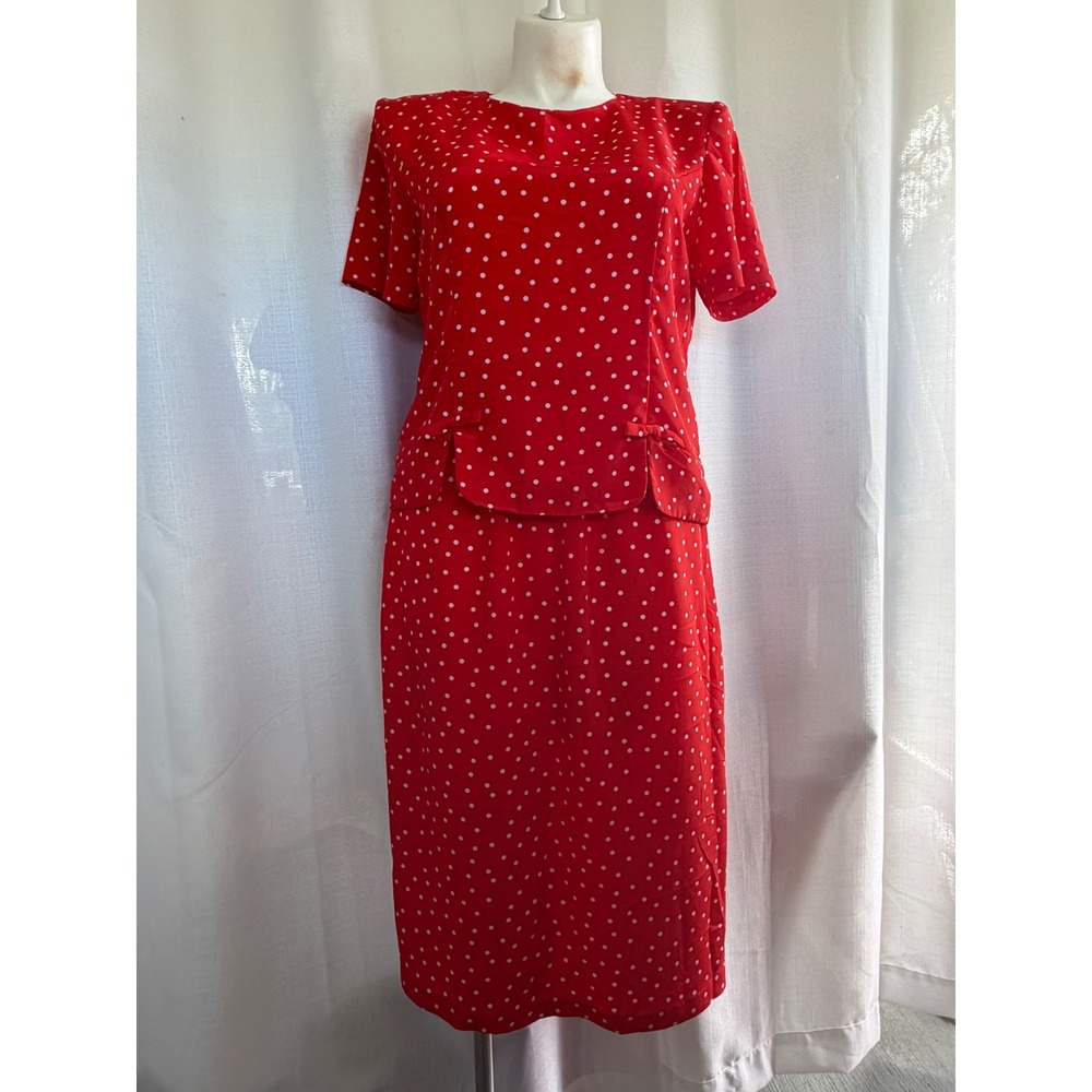 BFA Classics Vintage Red Polka Dot 2 Piece Skirt Set Women's 14 Retro Twee